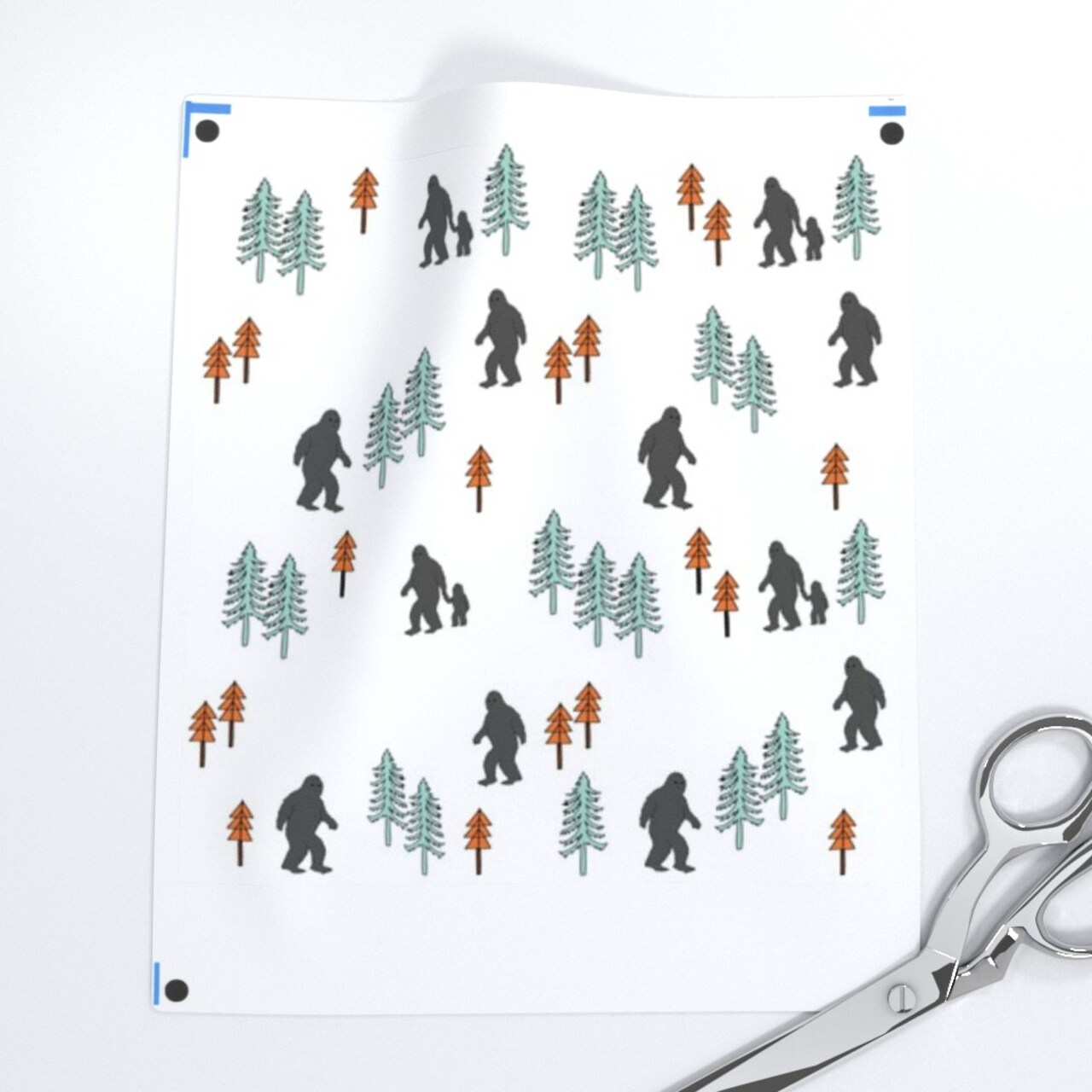 Sasquatch Forest Mythical Animal Orange Mint Grey Nature Monster Custom Printed Fabric by Spoonflower Various Fabrics by the Yard or Fat Quarter